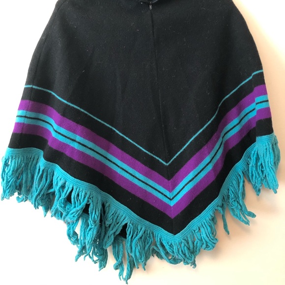 SOLD! Thick, Warm Black/Purple/Teal Poncho/Shawl - Picture 2 of 2